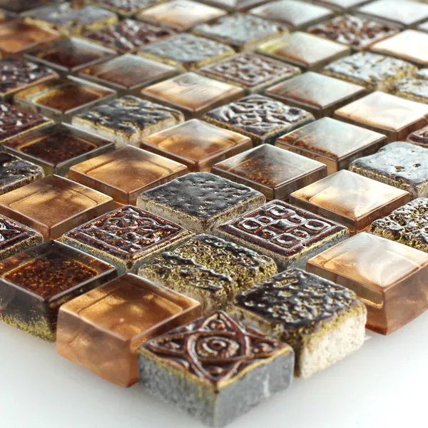 Mozaika Escimo Szkło Kamień Naturalny Mix Brązowy Złoto