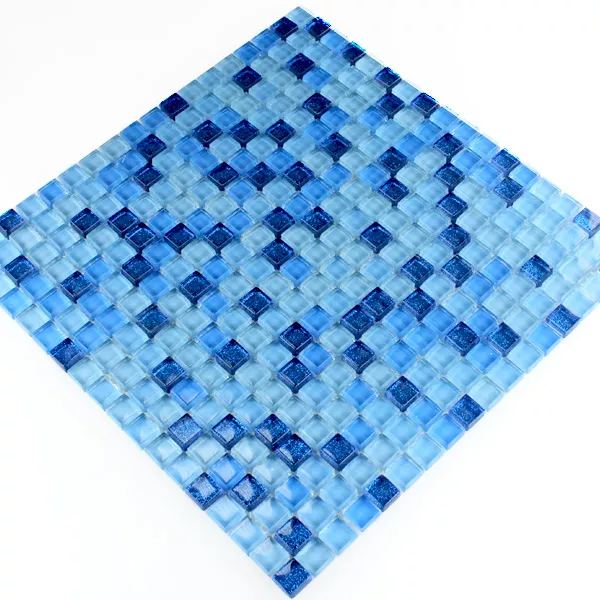 Mozaika Szklana Płytki Niebieski Połyskiwać 15x15x8mm