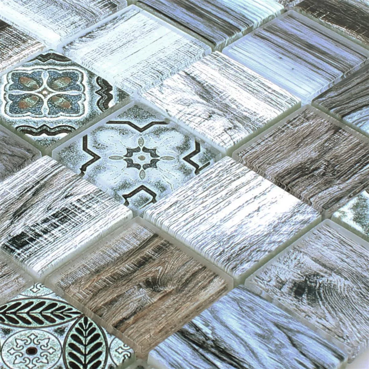 Próbka Mozaika Szklana Płytki Wygląd Drewna Makarska Niebieski