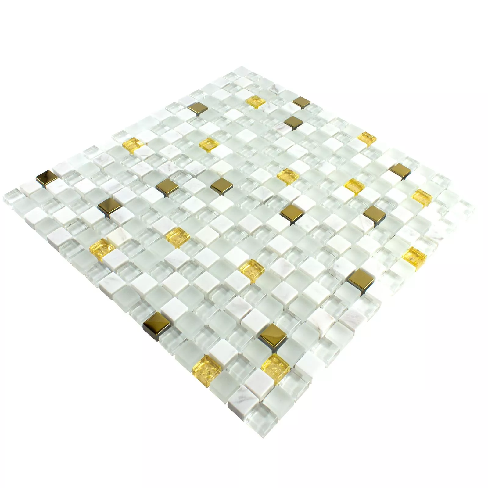 Próbka Szkło Kamień Naturalny Mozaika Maryot Biały Złoto