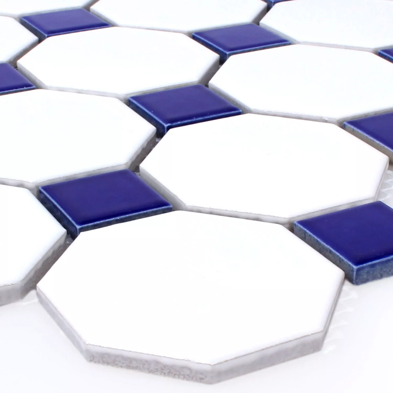 Próbka Mozaika Ceramika Ośmiokąt Belami Biały Niebieski
