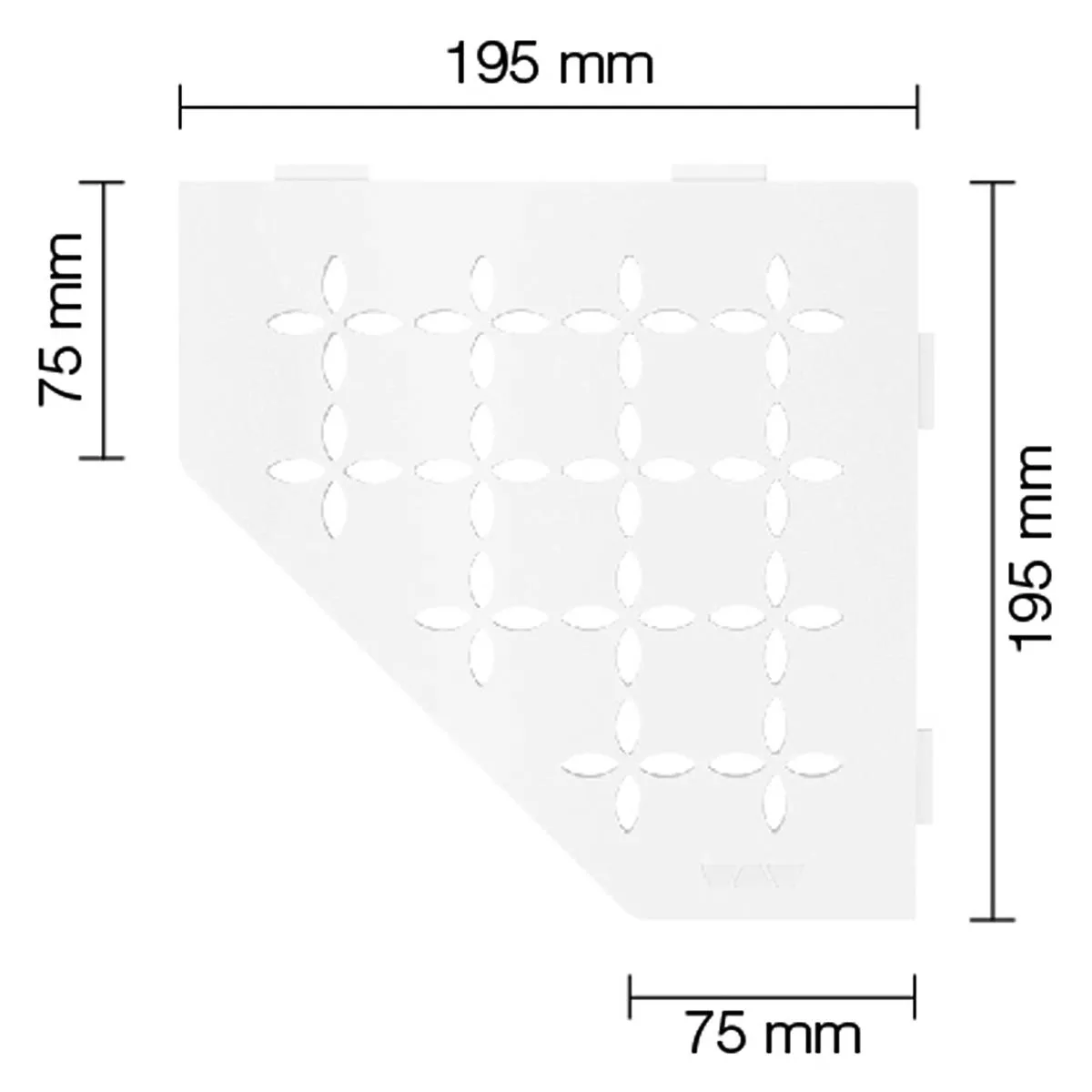 Półka ścienna Półka prysznicowa Schlüter 5-rogowa 19,5x19,5cm kwiatowy biały