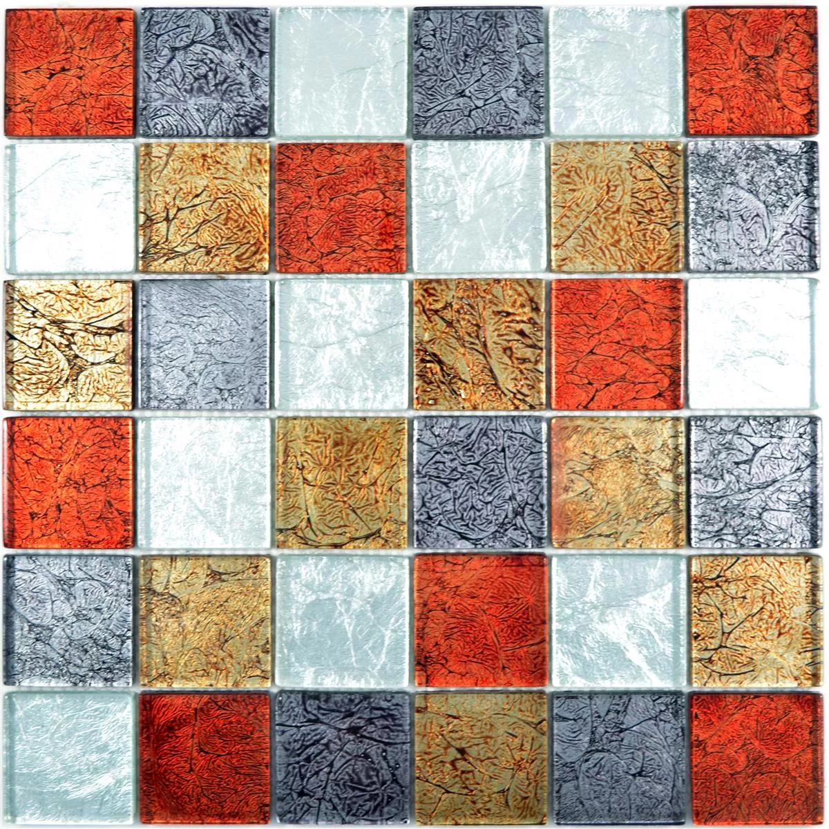 Mozaika Szklana Płytki Curlew Czerwone Brązowy Srebrny Kwadrat 48