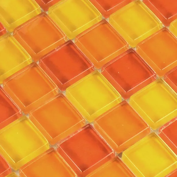 Mozaika Szklana Płytki Żółty Pomarańczowy Czerwone 25x25x8mm