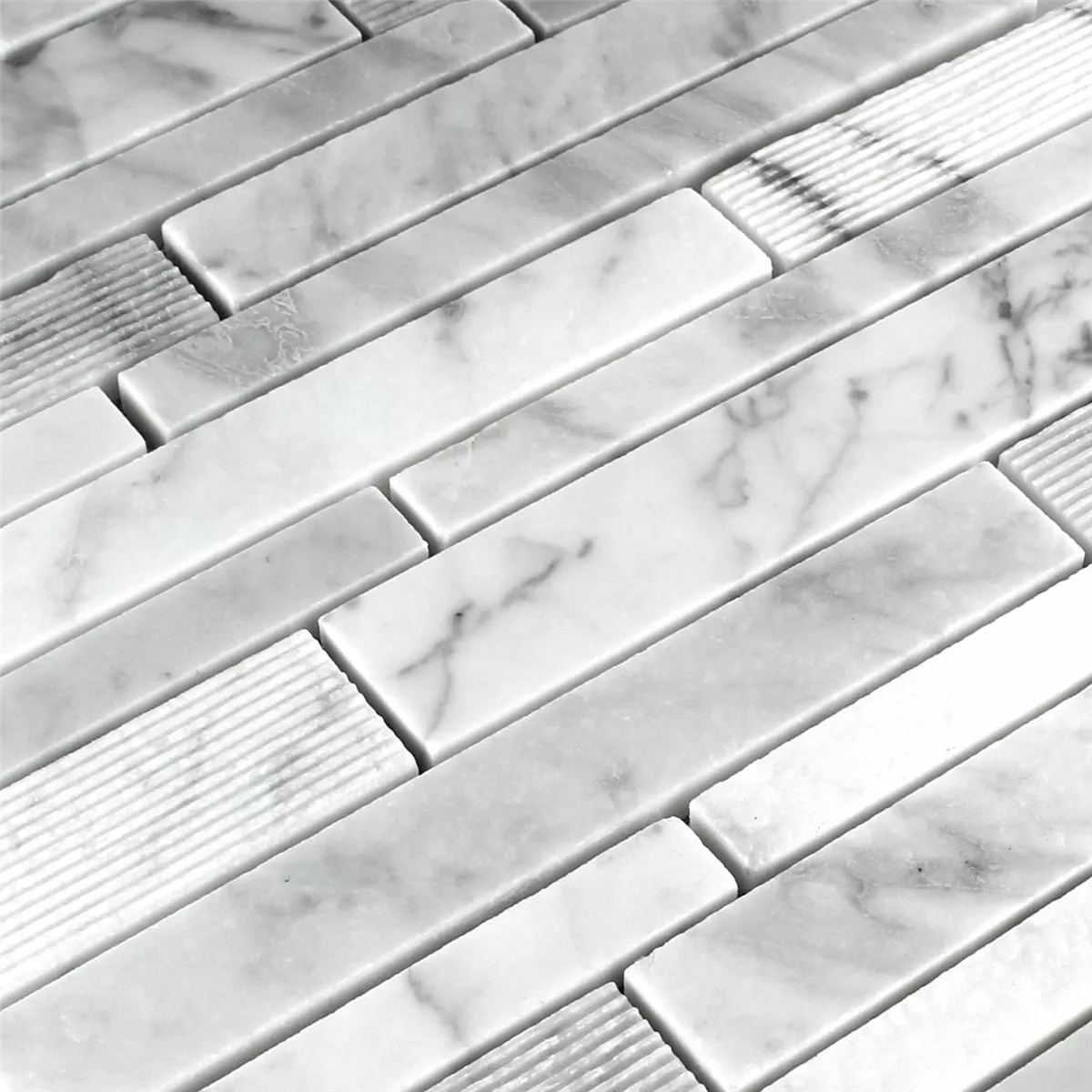 Mozaika Marmur Pałeczki Frezowane Biały