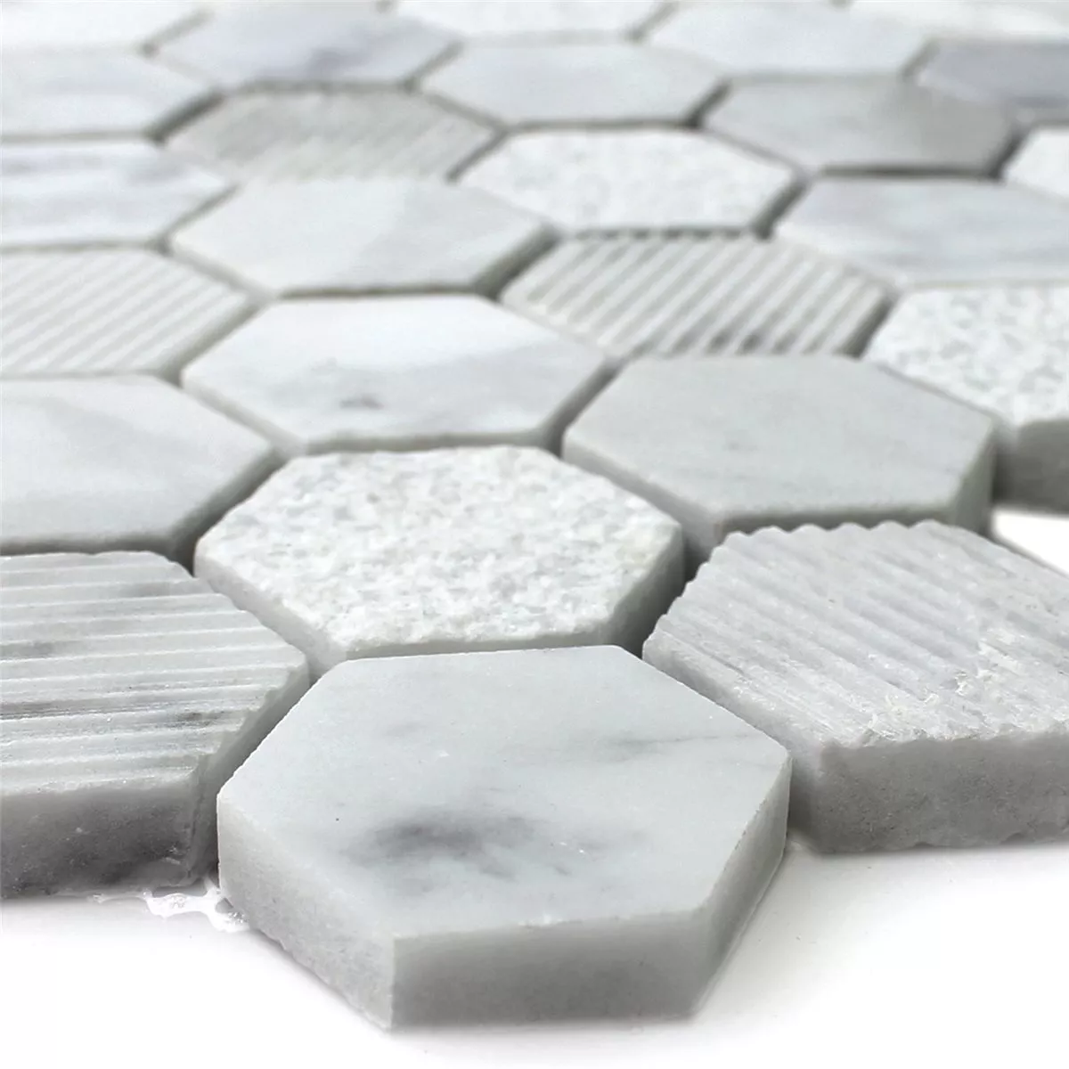 Próbka Mozaika Sześciokąt Kamień Naturalny Carrara Biały
