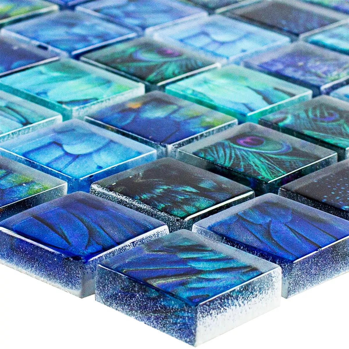 Próbka Mozaika Szklana Płytki Peafowl Niebieski 23