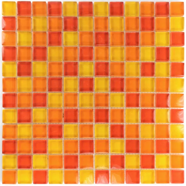 Mozaika Szklana Płytki Żółty Pomarańczowy Czerwone 25x25x8mm