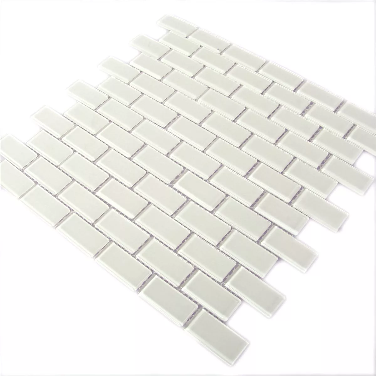 Mozaika Szkło Brick Biały Błyszczący 25x50x4mm