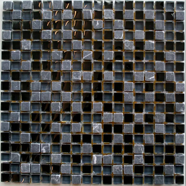 Mozaika Szklana Marmur 15x15x8mm Czarny Mix