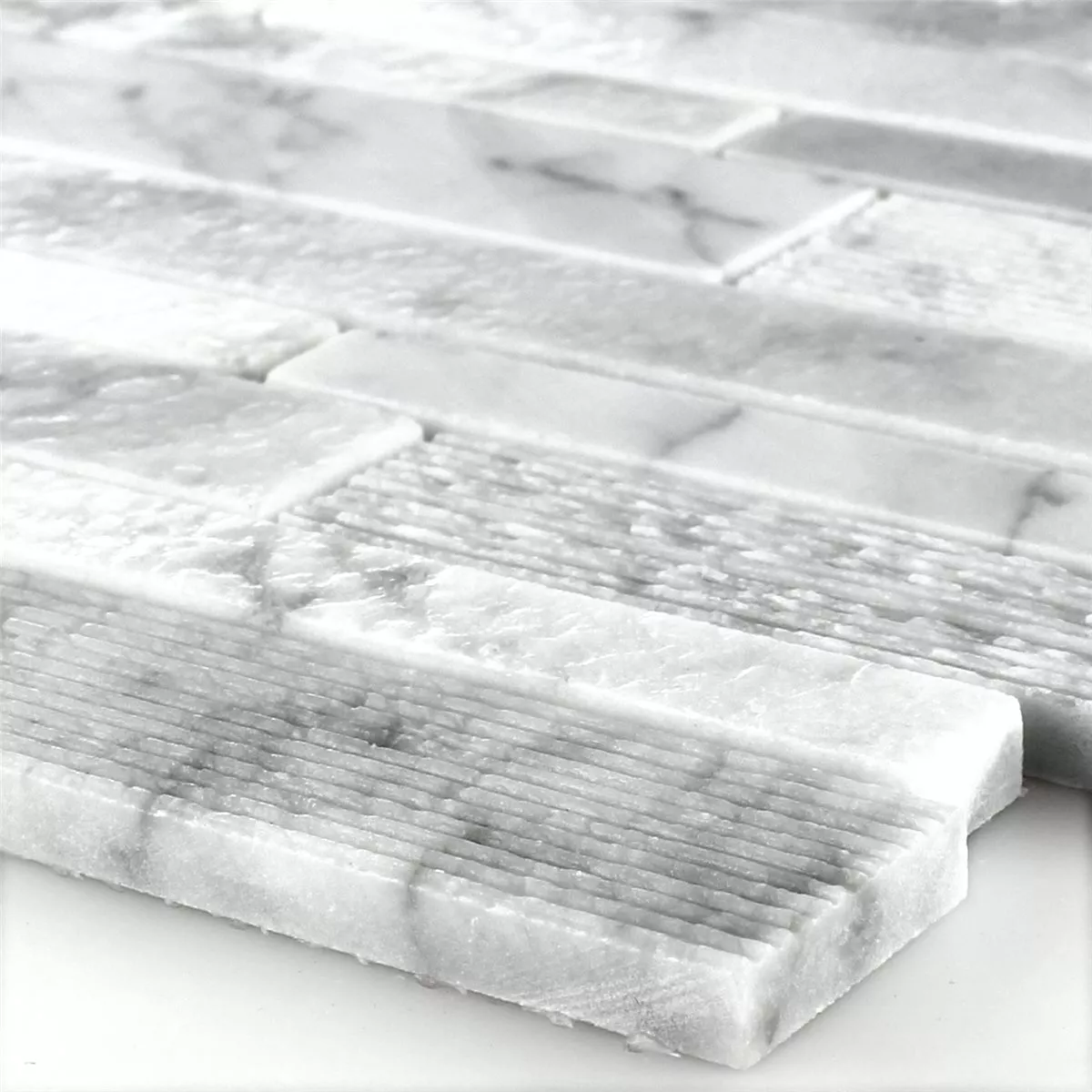 Próbka Mozaika Marmur Pałeczki Frezowane Biały