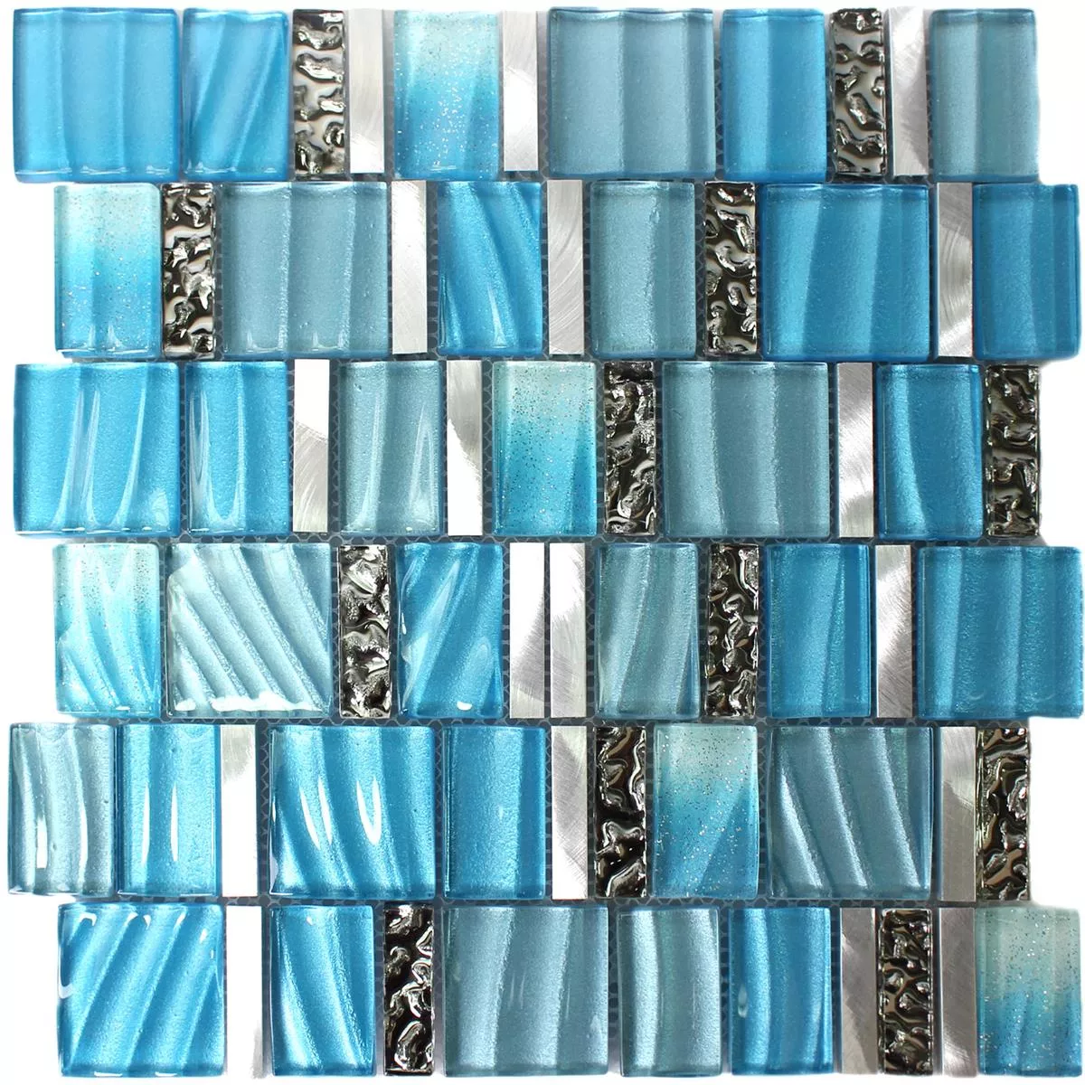 Mozaika Szkło Aluminium Niebieski Srebrny Mix