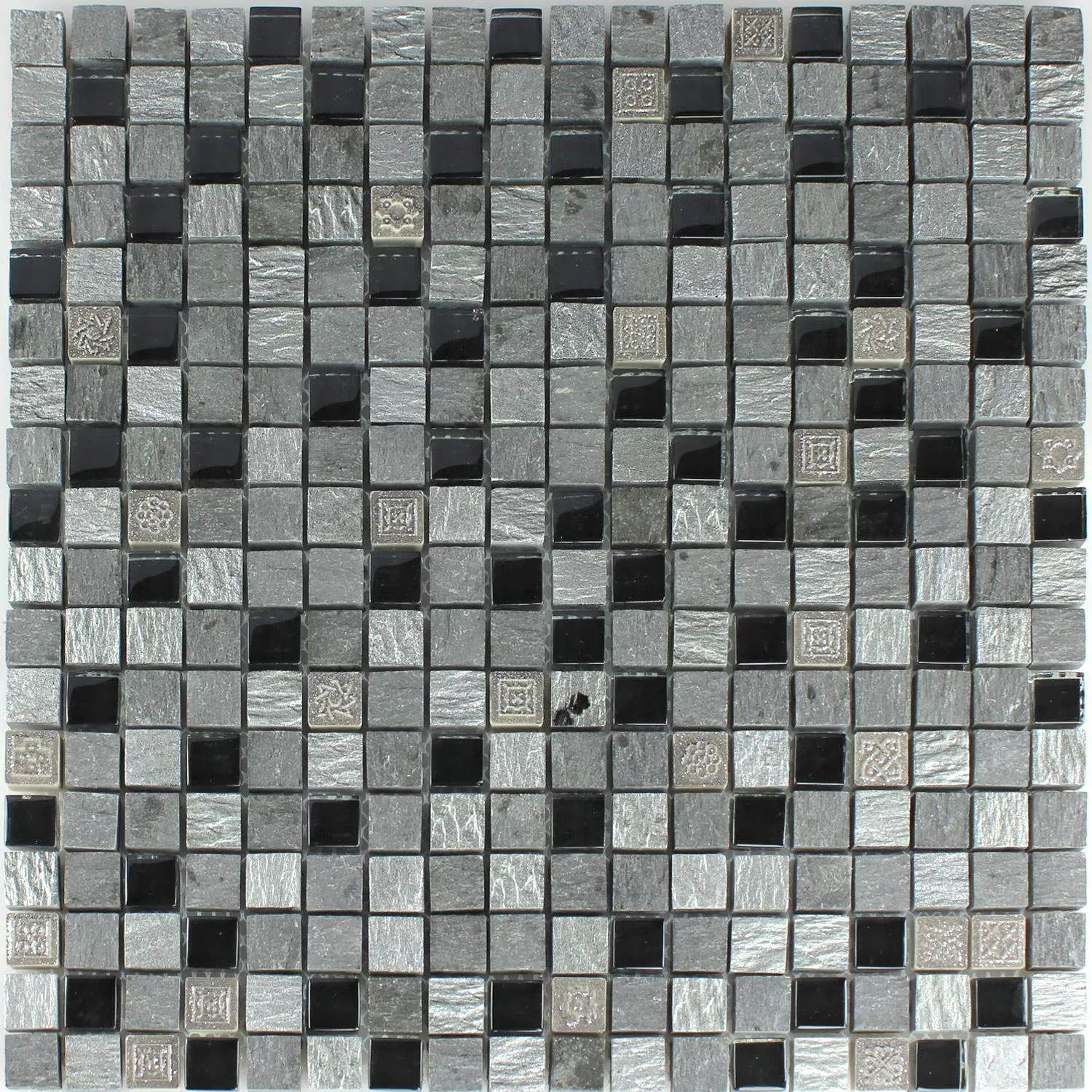 Mozaika Szkło Kamień Naturalny Srebrny Czarny