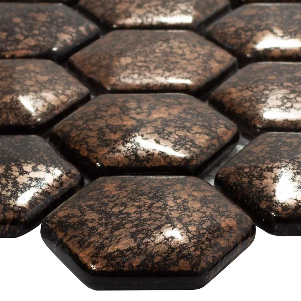 Mozaiki Szklana Płytki Leopard Sześciokąt 3D Brąz