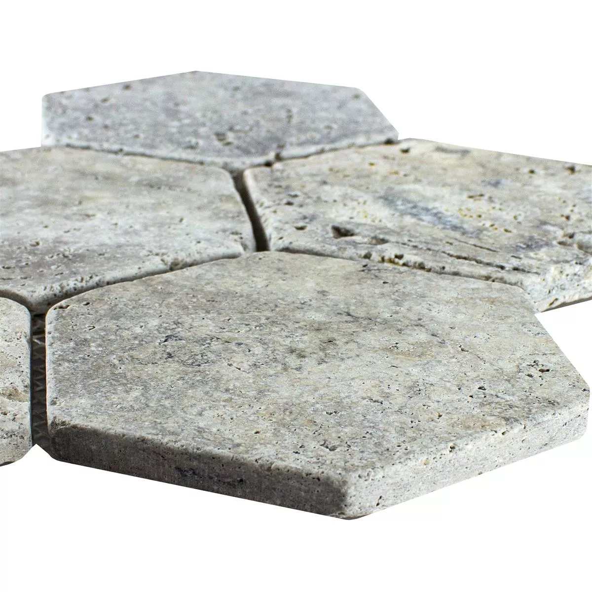 Próbka Trawertyn Kamień Naturalny Mozaika Mercado Sześciokąt Srebrny