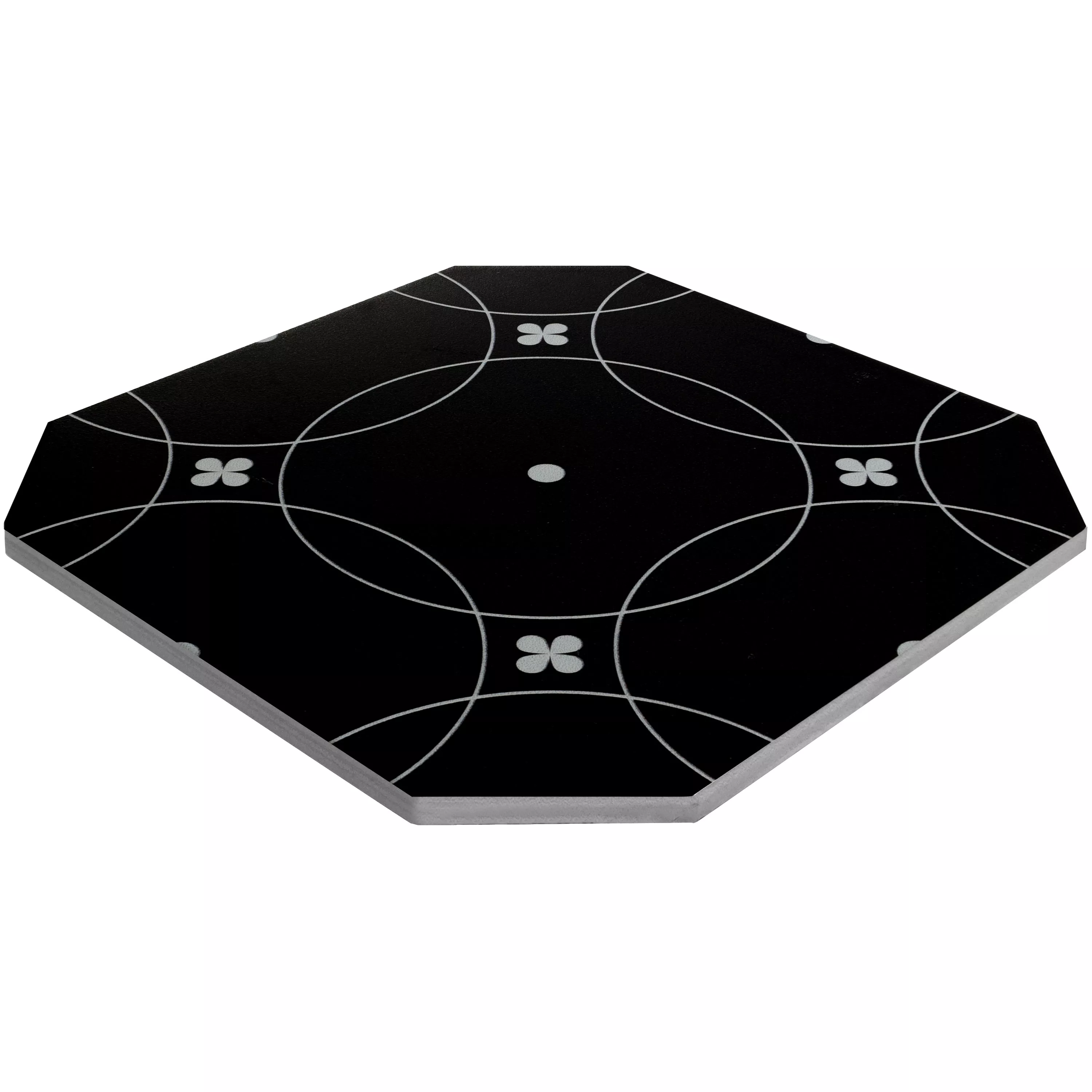 Gres Płytki Genexia Czarny Biały Decor 1 Ośmiokąt 20x20cm