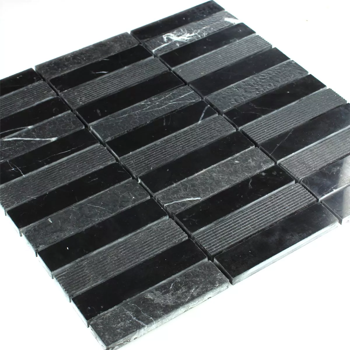 Mozaika Marmur Pałeczki Frezowane Polerowany Czarny