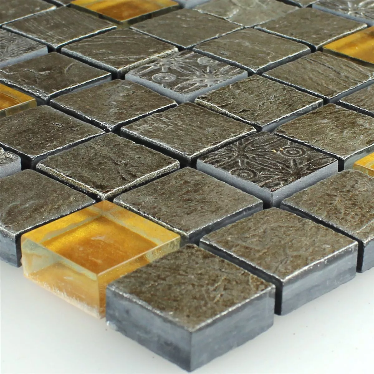 Próbka Mozaika Szkło Kamień Naturalny Szary Pomarańczowy