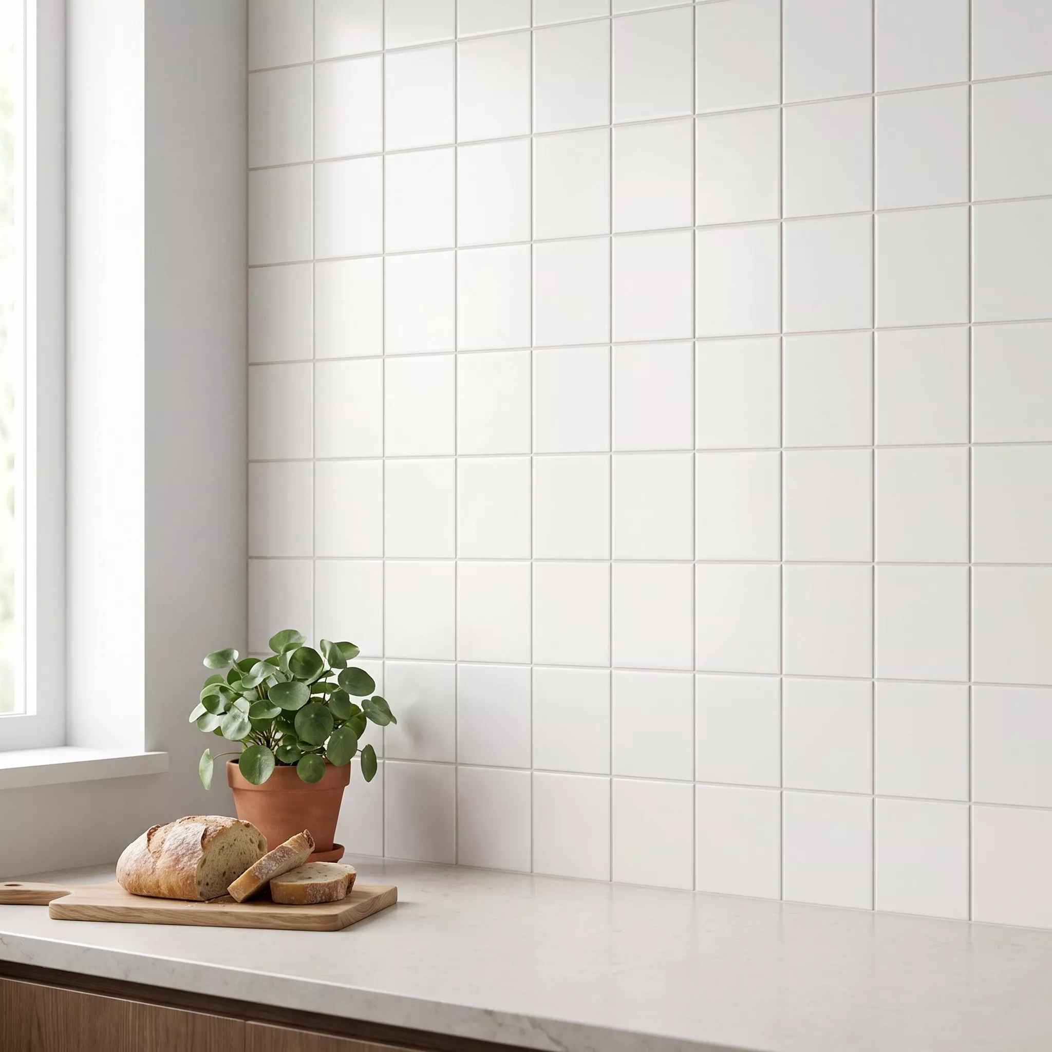 Kafelek metra Biały Matowy 10x10 cm Bez Faset Freyburg Blanco