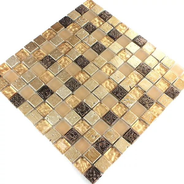 Próbka Mozaika Szklana Plytka Z Naturalnego Kamienia Kobold Brązowy Beżowy Złoto