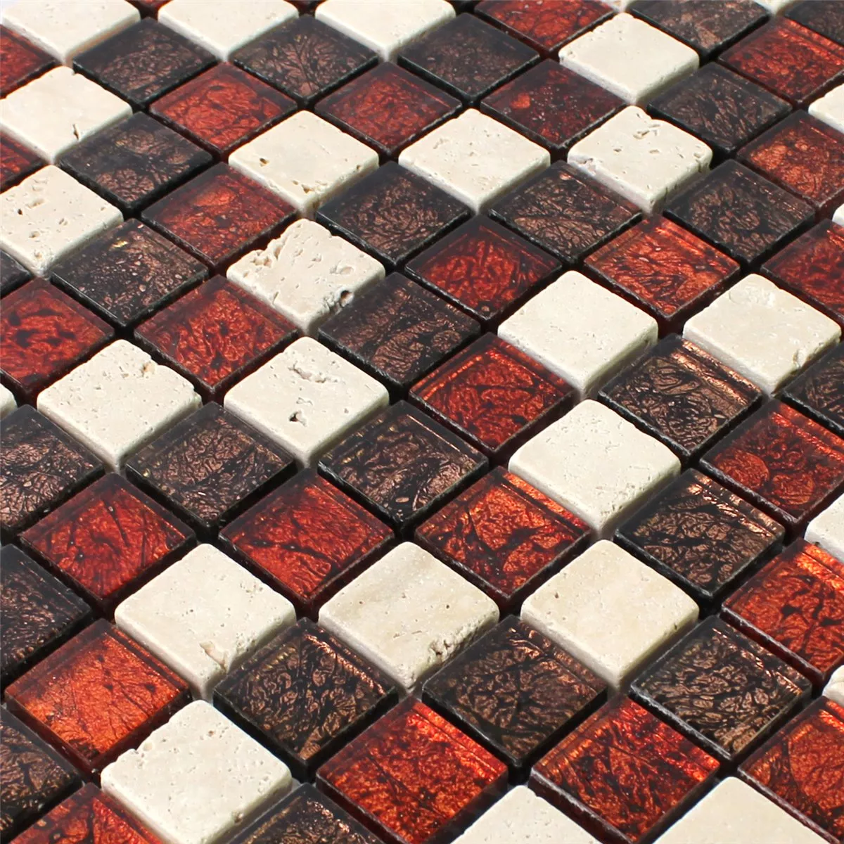 Próbka Mozaika Kamień Naturalny Szkło Czerwone Brązowy Beżowy