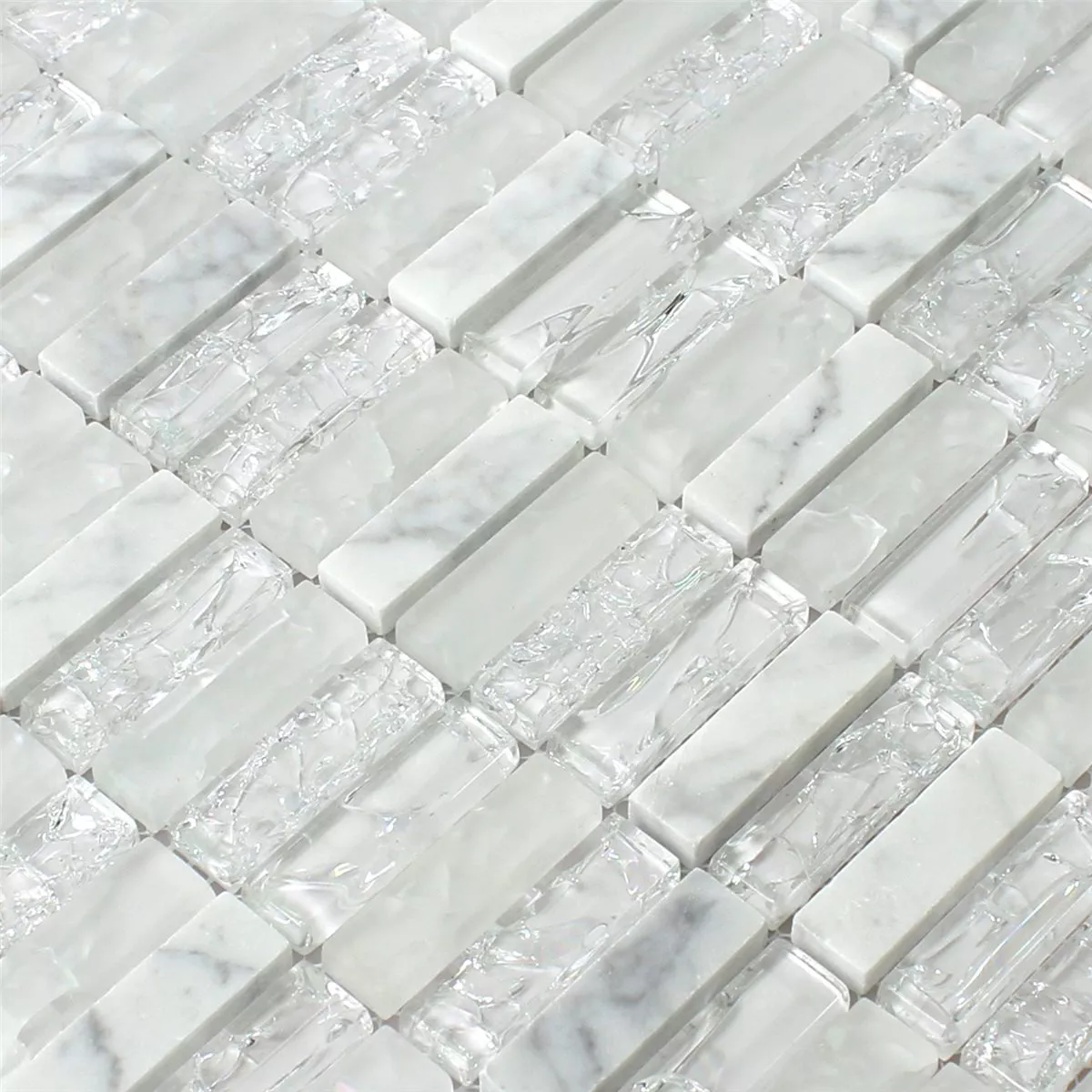 Mozaika Szkło Kamień Naturalny Pałeczki Biały