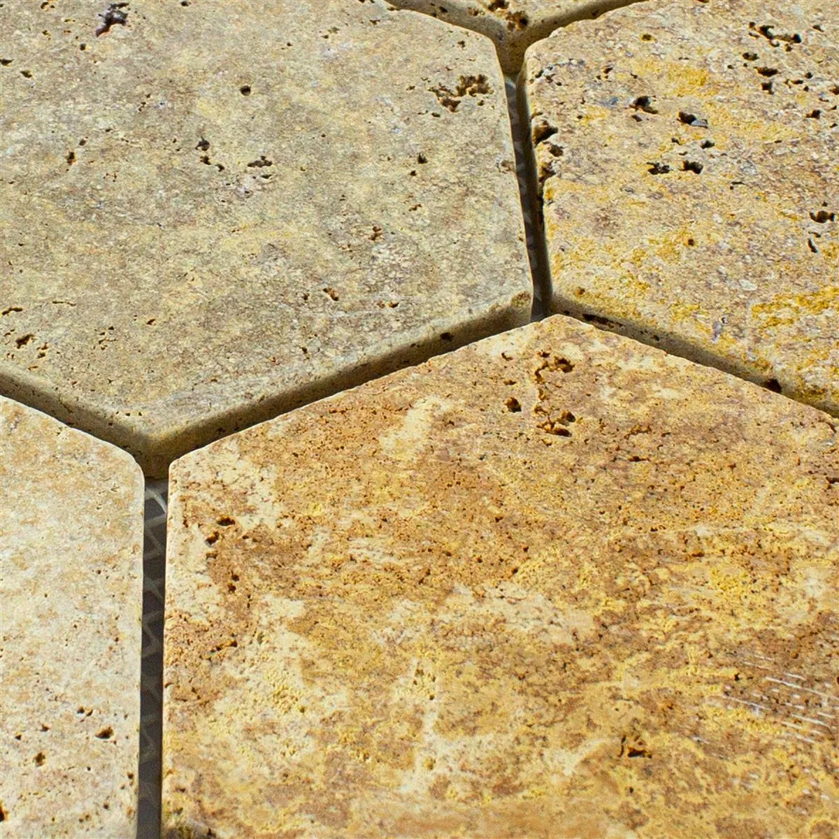 Trawertyn Kamień Naturalny Mozaika Mercado Sześciokąt Złoto