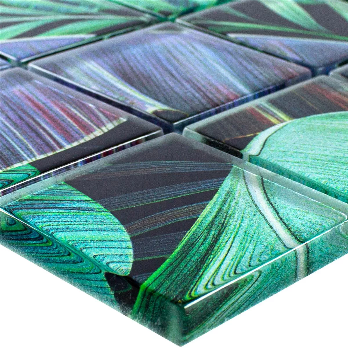 Mozaiki Szklana Płytki Pittsburg Optyka Kwiatowa Zielony Purpurowy