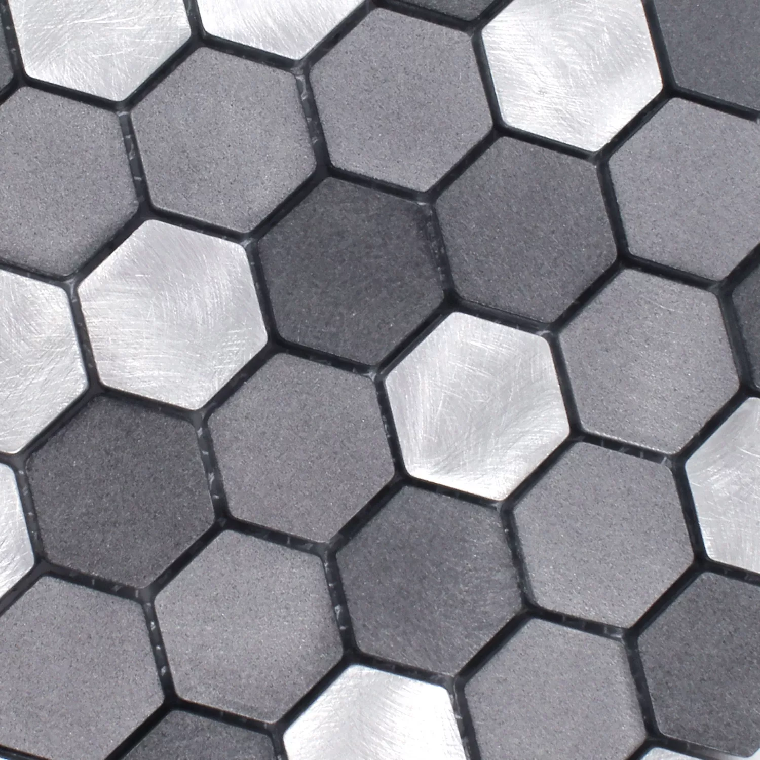 Próbka Mozaika Aluminium Apache Sześciokąt Czarny Srebrny