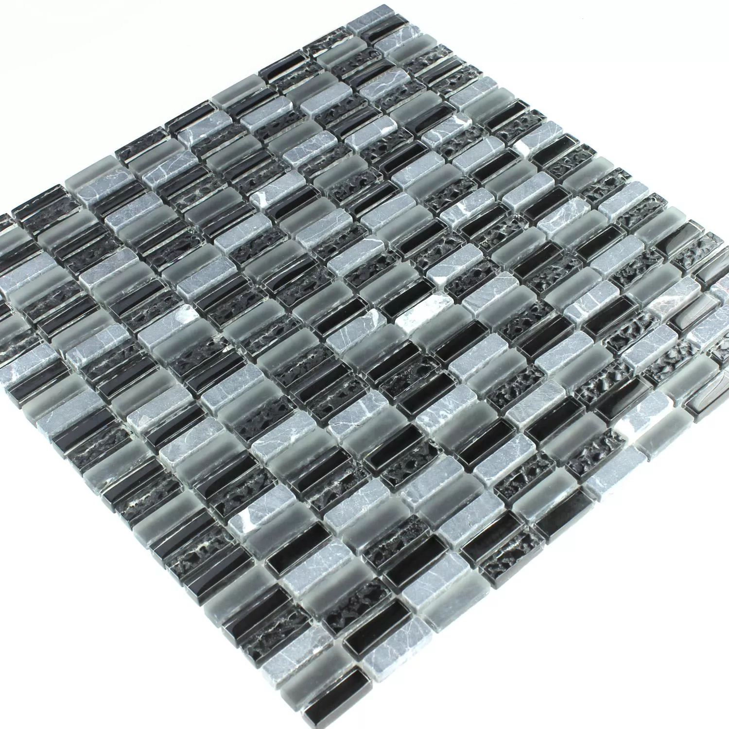 Mozaika Szkło Marmur Szary Mix 10x30x8mm