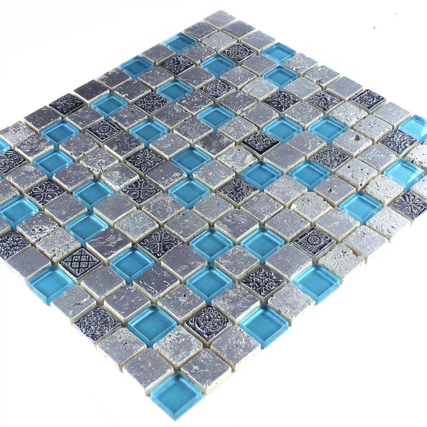 Mozaika Szkło Żywica Kamień Mix Niebieski Srebrny