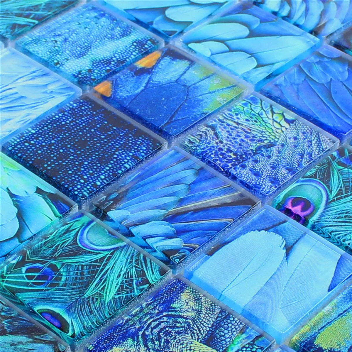 Mozaika Szklana Płytki Peafowl Niebieski