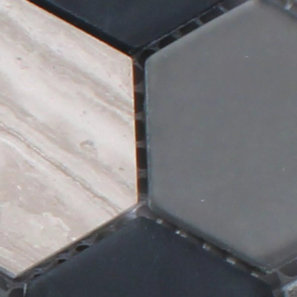 Próbka Mozaika Sześciokąt Szkło Kamień Naturalny Czarny Szary 3D