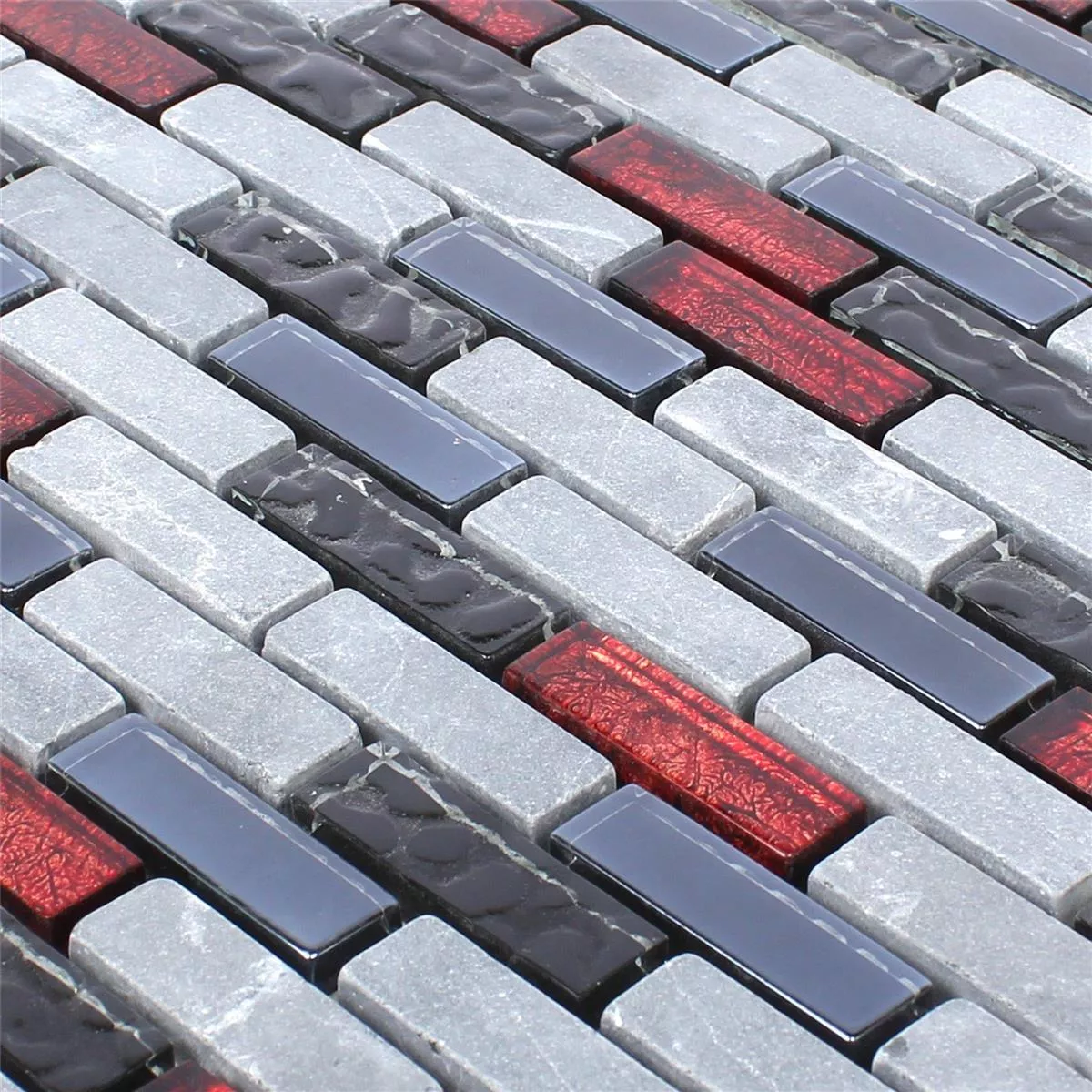 Próbka Mozaika Szklana Plytka Z Naturalnego Kamienia Marley Czarny Czerwone Szary