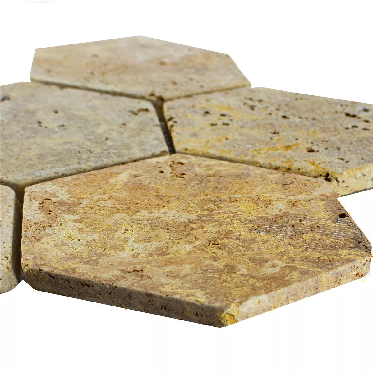 Próbka Trawertyn Kamień Naturalny Mozaika Mercado Sześciokąt Złoto