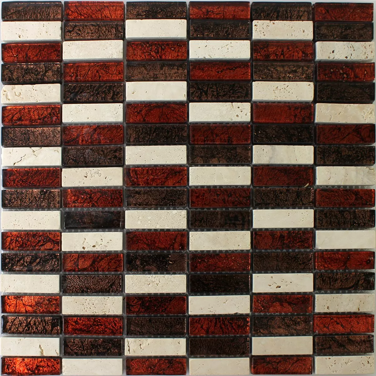 Próbka Mozaika Kamień Naturalny Szkło Czerwone Brązowy Beżowy Stick