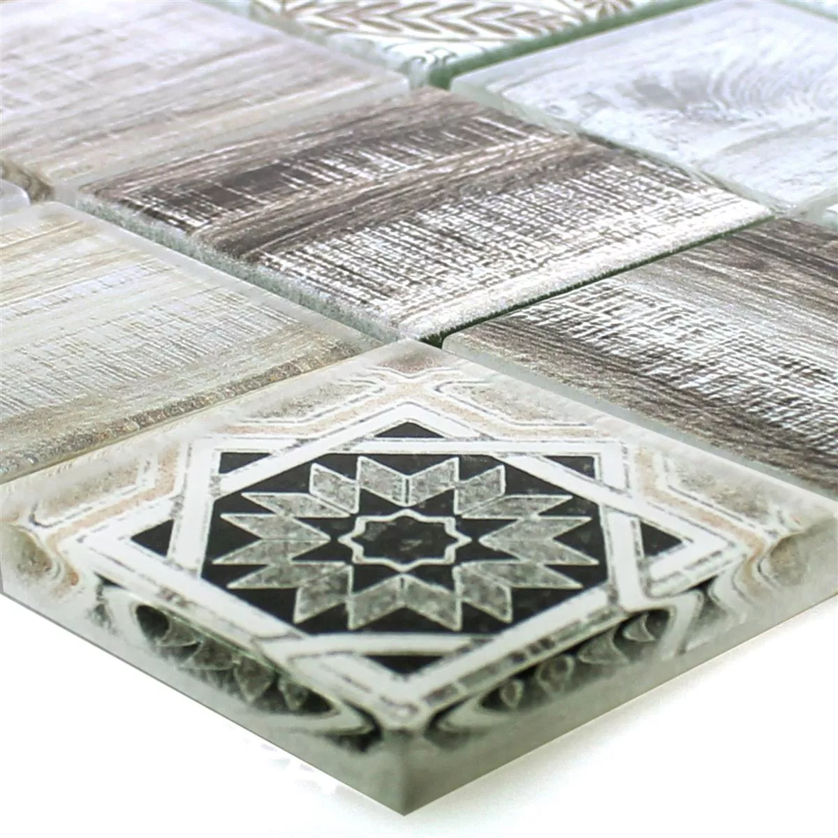 Próbka Mozaika Szklana Płytki Wygląd Drewna Makarska Beżowy