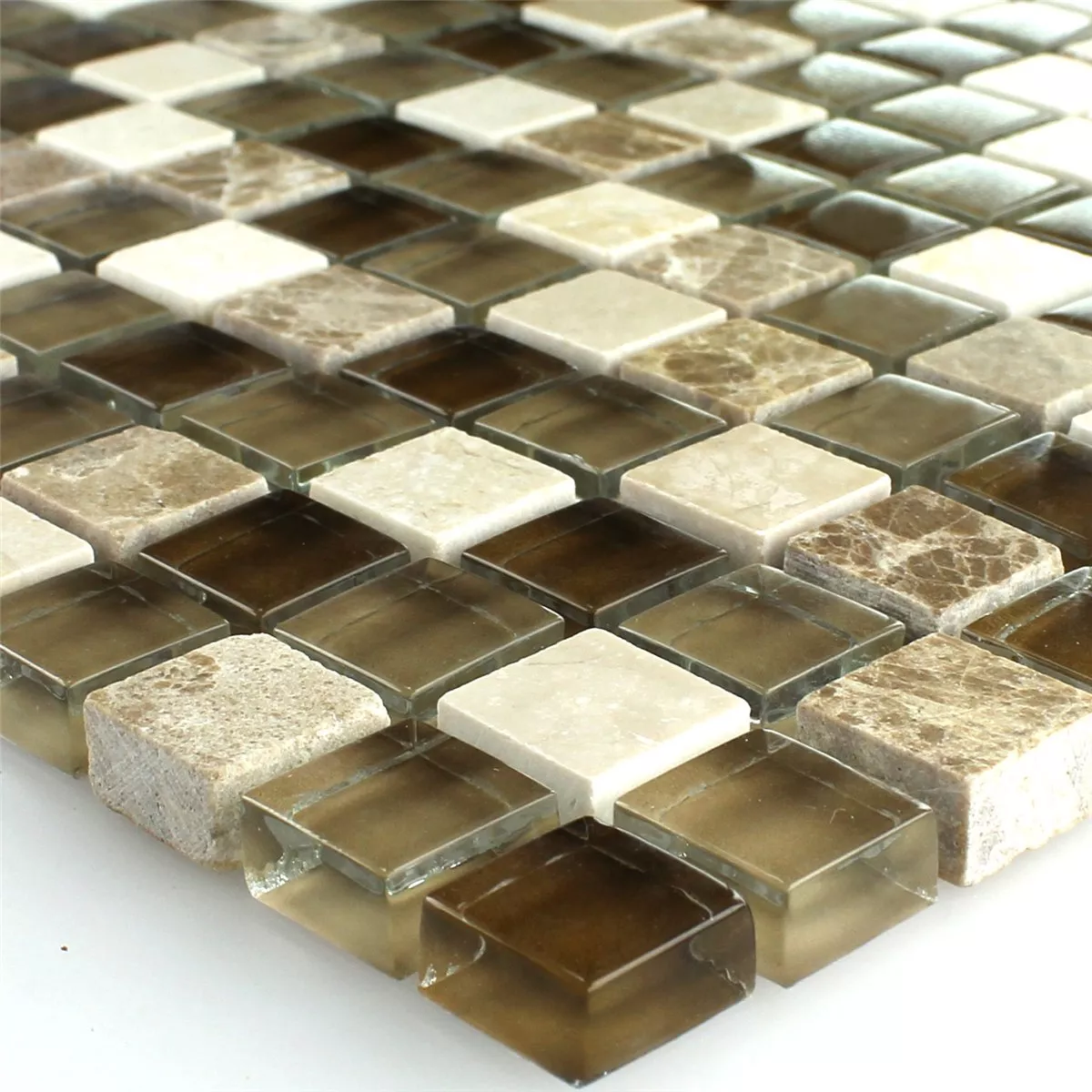 Próbka Mozaika Szkło Marmur Brązowy Beżowy 