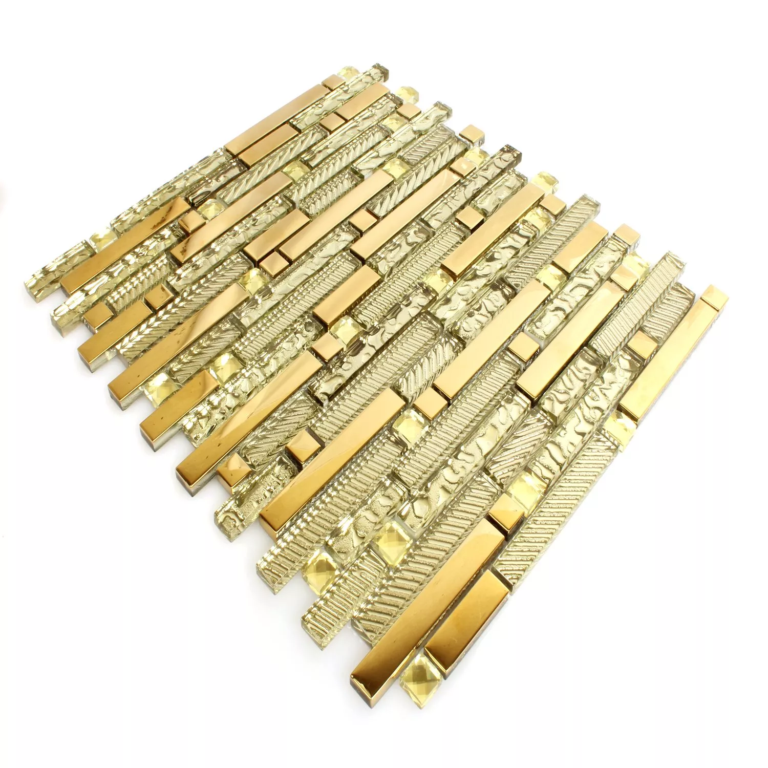 Mozaika Szklana Płytki Strukturalny Złoto 15x62x8mm