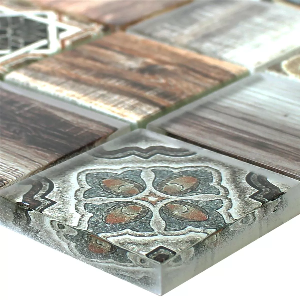 Próbka Mozaika Szklana Płytki Wygląd Drewna Makarska Brązowy