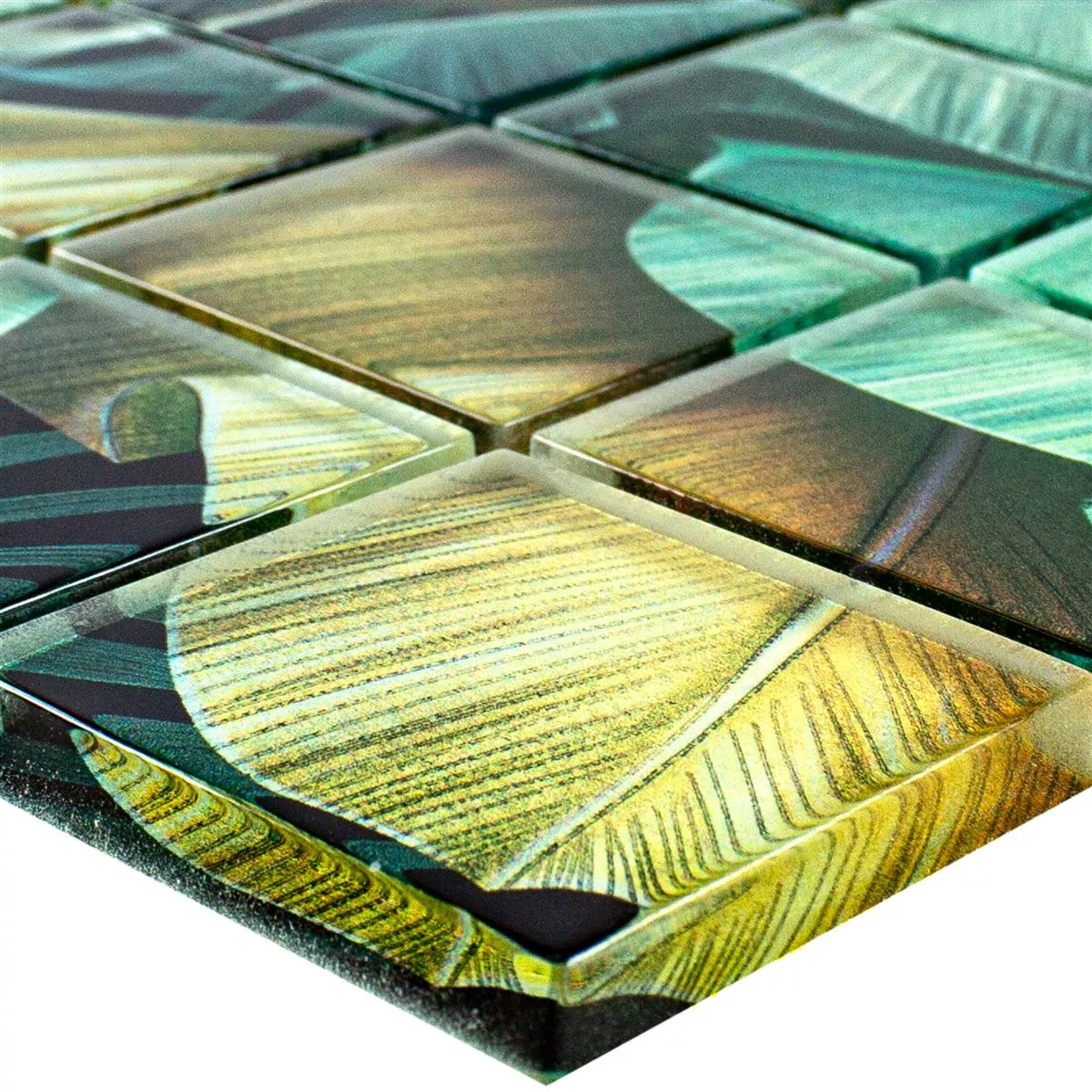 Próbka Mozaiki Szklana Płytki Pittsburg Optyka Kwiatowa Zielony Brązowy
