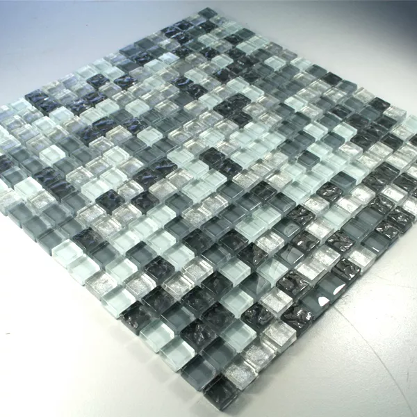 Mozaika Szklana Płytki 15x15x8mm Srebrny Szary
