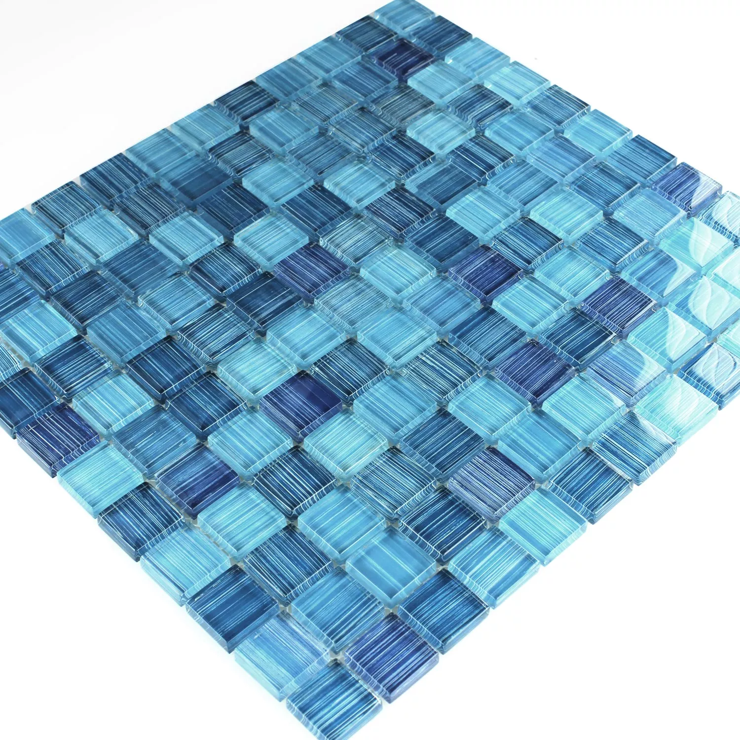 Mozaika Szklana Płytki Paski Płytka Niebieski Mix