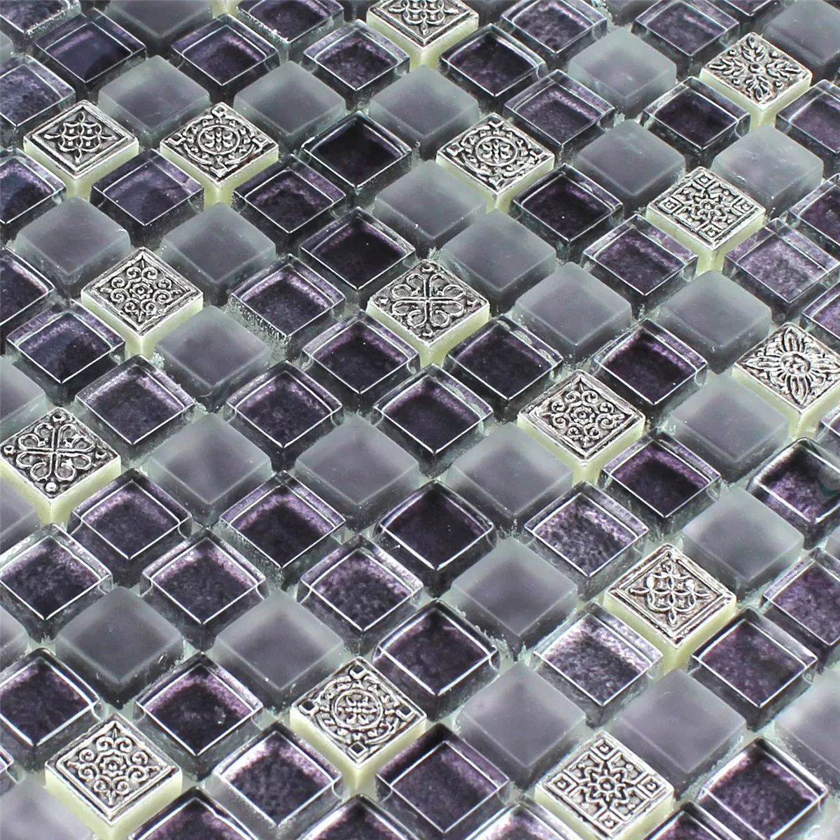 Mozaika Szkło Kamień Naturalny Ornament Purpurowy Mix