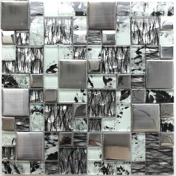 Mozaika Szklana Płytki Zebra Antracyt Srebrny