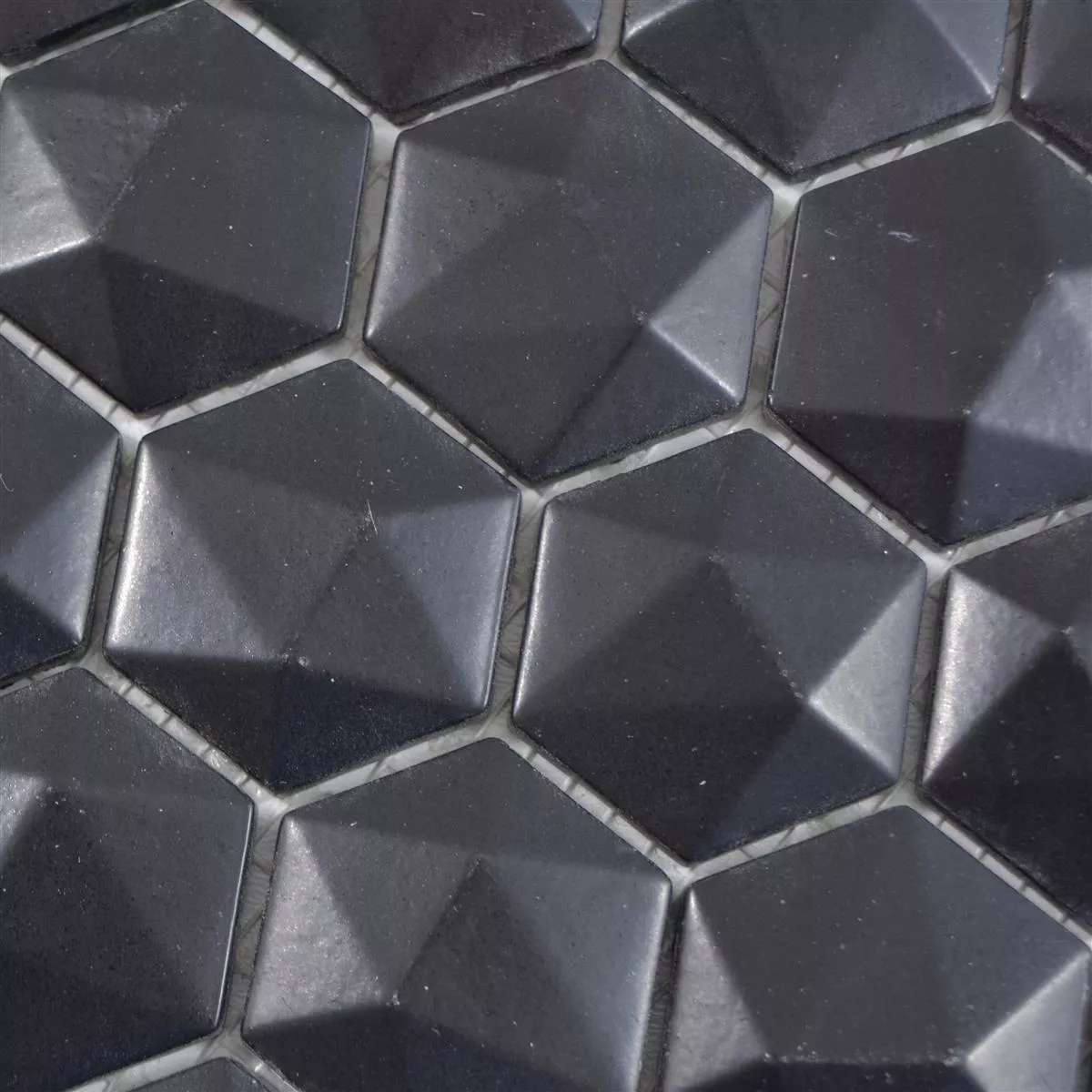 Próbka Mozaika Szklana Płytki Benevento Sześciokąt 3D Czarny