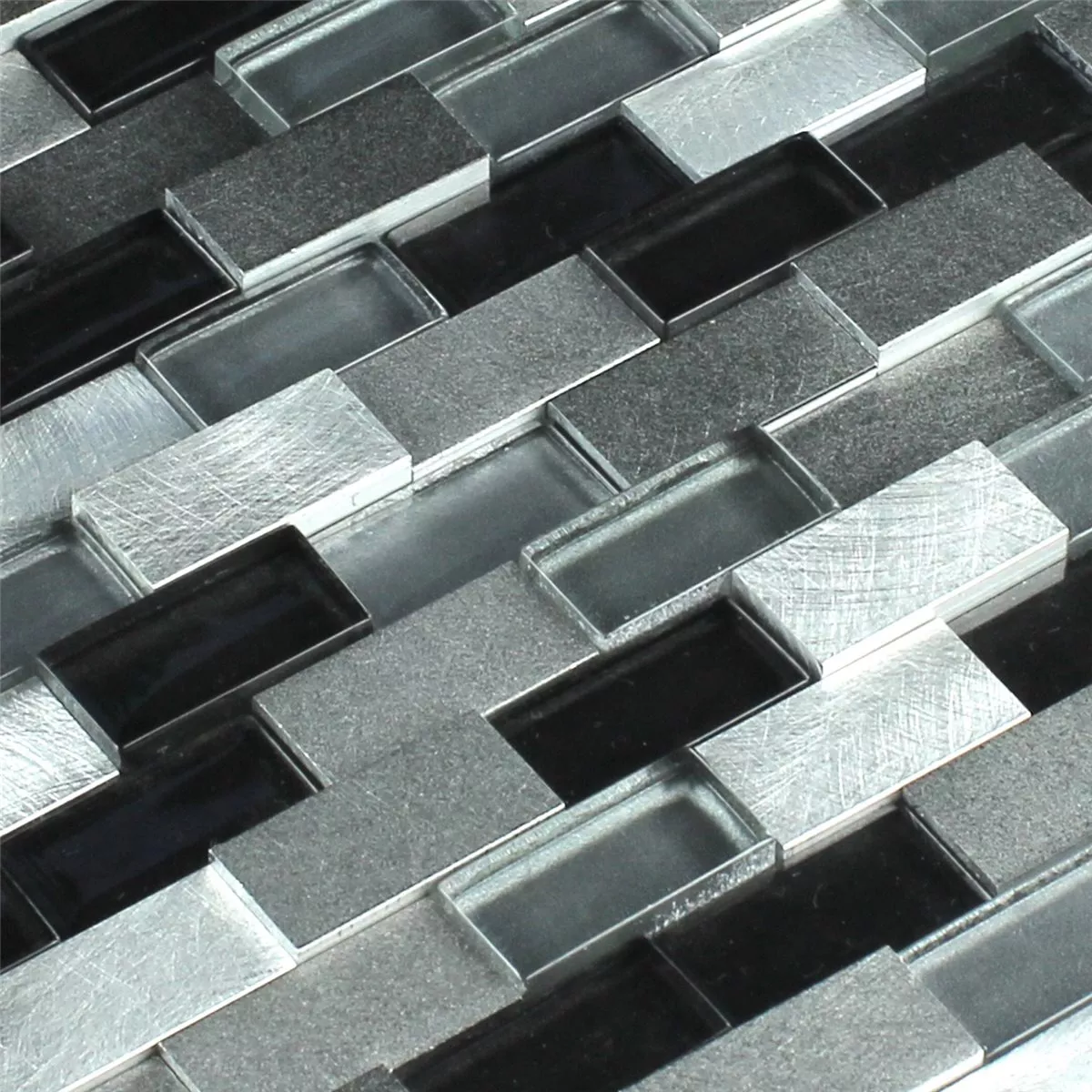 Mozaika Aluminium Szkło Design 3D Czarny Srebrny