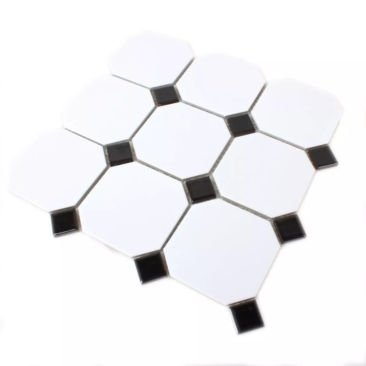Mozaika Ceramika Ośmiokąt Biały Czarny Mix