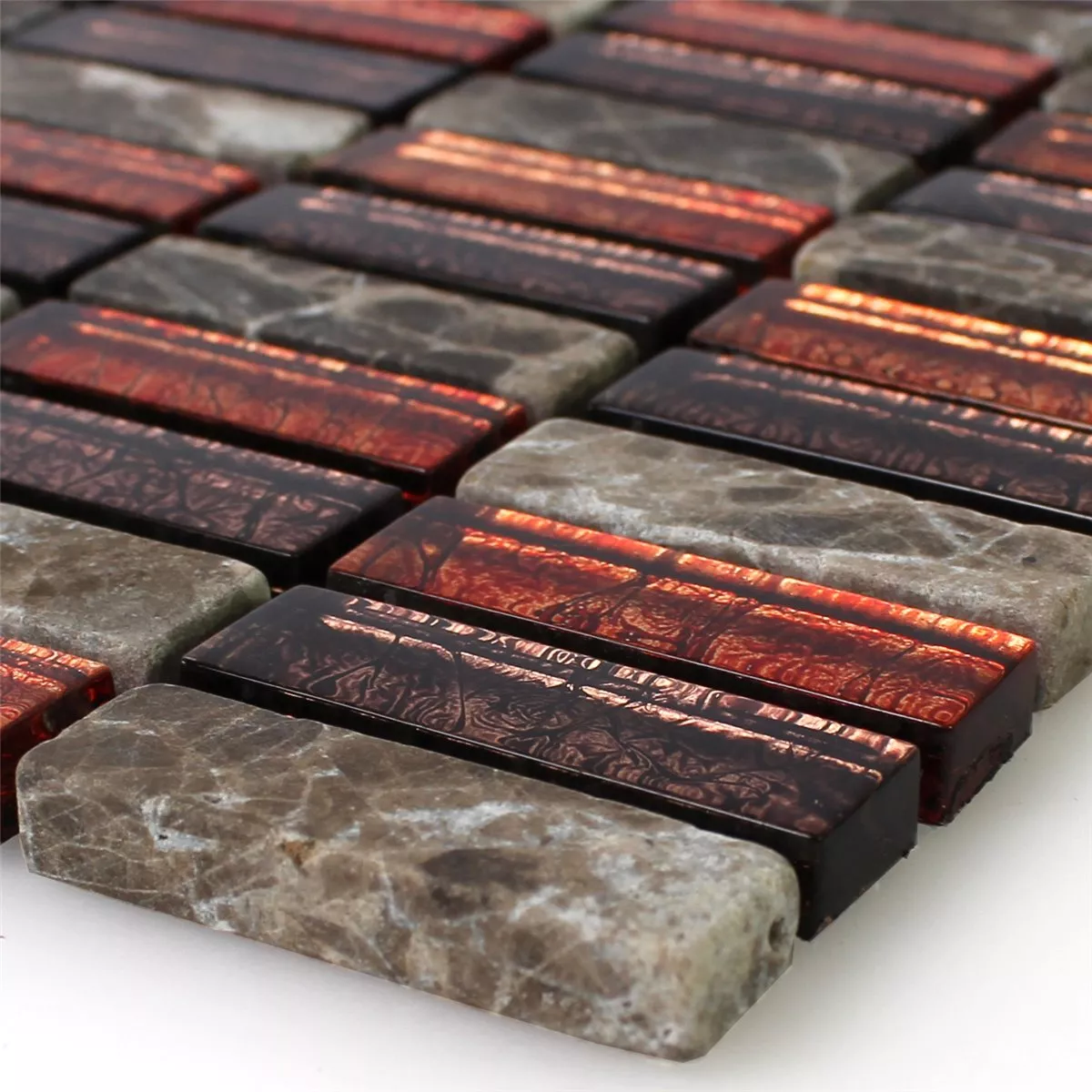Próbka Mozaika Kamień Naturalny Szkło Czerwone Brązowy Stick