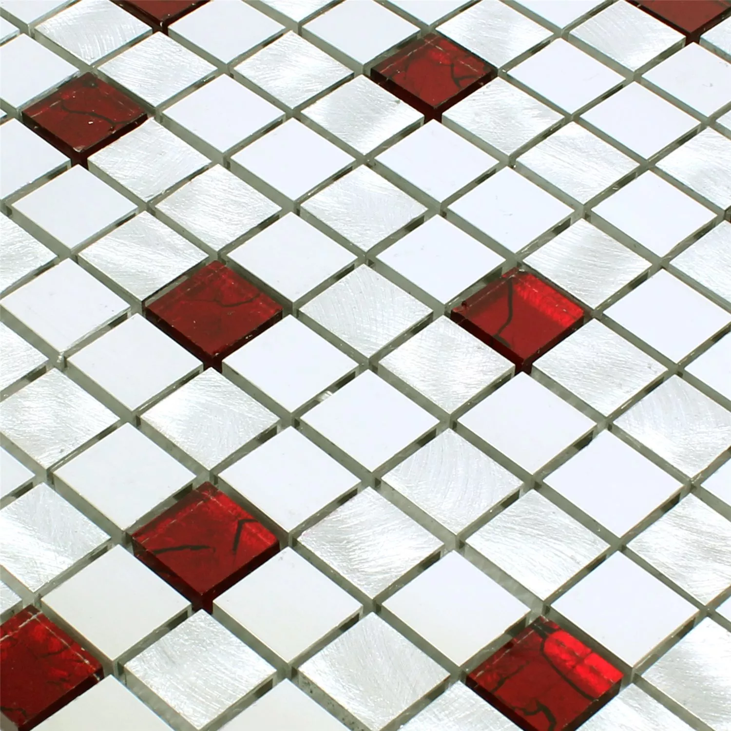Próbka Mozaika Aluminium Szkło Maira Srebrny Czerwone